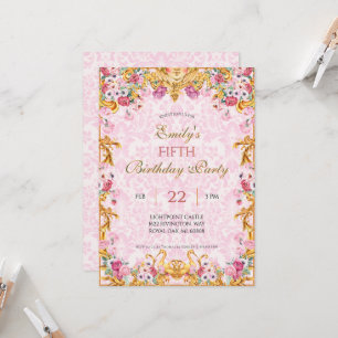 Pink Pastel Gold Fifth Baroque Rococo Birthday Invitation