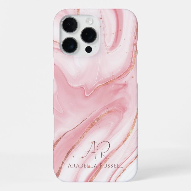 Pink Pastel Gold Glitter Marble Customisable iPhone Case (Back)