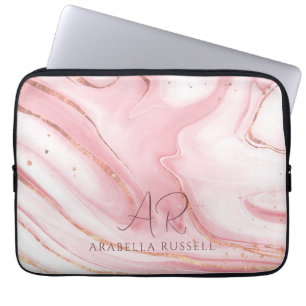 Pink Pastel Gold Glitter Marble Customisable Laptop Sleeve