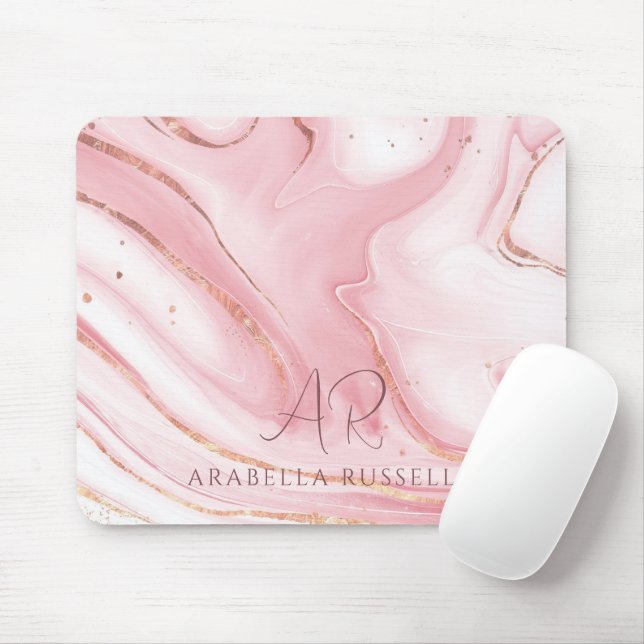 Pink Pastel Gold Glitter Marble Customisable Mouse Pad (With Mouse)