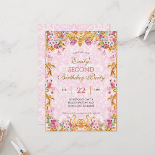 Pink Pastel Gold Second Baroque Rococo Birthday Invitation
