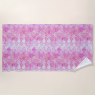 Pink Pastel & Gold Shimmer Mermaid Scale Pattern Beach Towel
