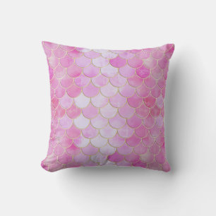 Pink Pastel & Gold Shimmer Mermaid Scale Pattern Cushion
