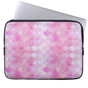 Pink Pastel & Gold Shimmer Mermaid Scale Pattern Laptop Sleeve