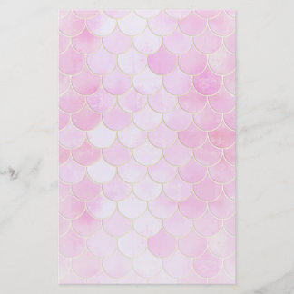 Pink Pastel & Gold Shimmer Mermaid Scale Pattern Stationery
