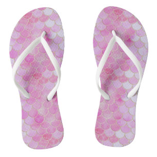 Pink Pastel & Gold Shimmer Mermaid Scale Pattern Thongs