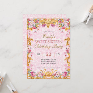 Pink Pastel Gold Sweet Sixteen Rococo Birthday Invitation