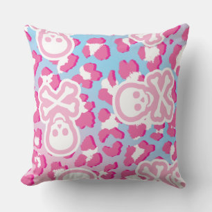Pink Pastel Goth Pirate Jolly Roger Leopard Print  Cushion