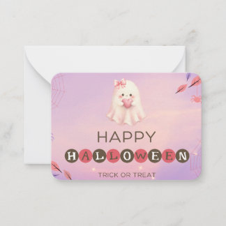 Pink Pastel Halloween Party Flat Note Card | Cute 