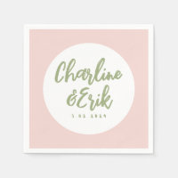Pink Pastel Handwriting Retro Wedding Napkins