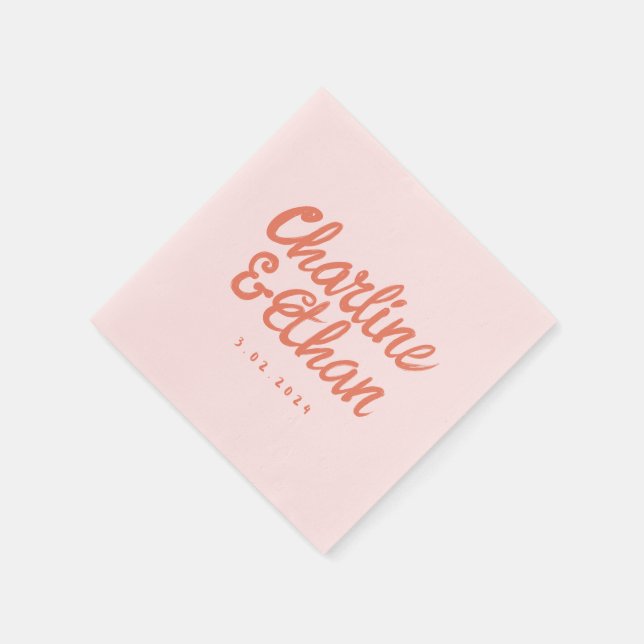 Pink Pastel Handwriting Retro Wedding Napkins (Corner)