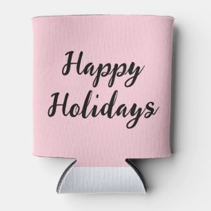 Pink pastel happy holidays Christmas simple stylis Can Cooler
