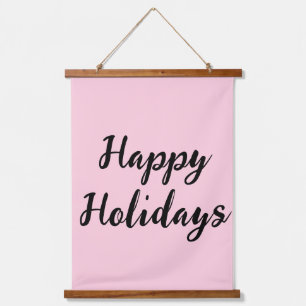 Pink pastel happy holidays Christmas simple stylis Hanging Tapestry