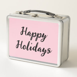 Pink pastel happy holidays Christmas simple stylis Metal Lunch Box