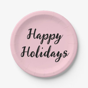 Pink pastel happy holidays Christmas simple stylis Paper Plate