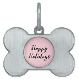 Pink pastel happy holidays Christmas simple stylis Pet ID Tag