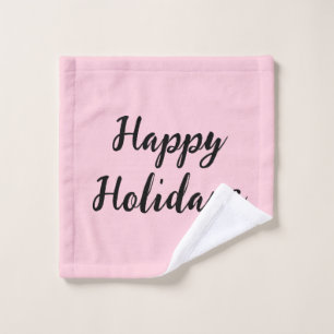 Pink pastel happy holidays Christmas simple stylis Wash Cloth