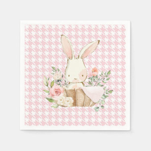 Pink Pastel Houndstooth  Bunny Rabbit Napkin