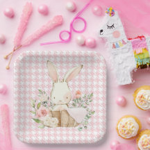 Pink Pastel Houndstooth  Bunny Rabbit