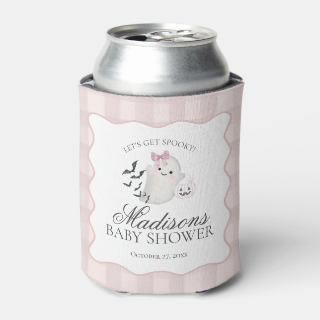 Pink Pastel Little Boo Ghost Baby Shower Favours Can Cooler (Can Front)