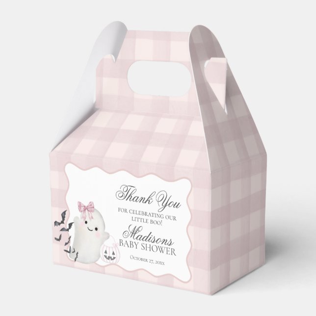Pink Pastel Little Boo Ghost Baby Shower Gable Favour Box (Front Side)