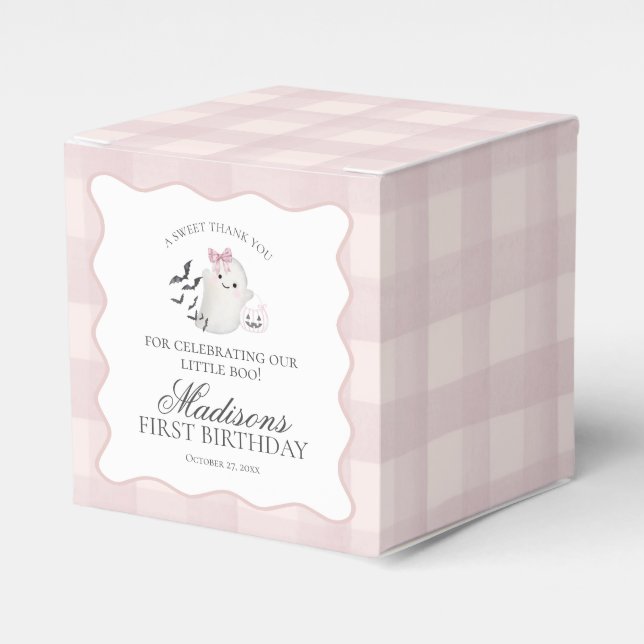 Pink Pastel Little Boo Ghost Birthday Party Gable Favour Box (Front Side)
