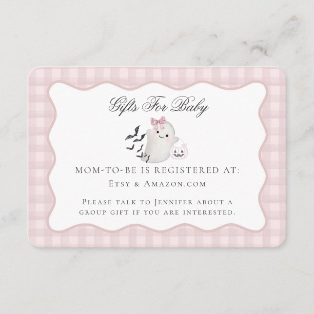 Pink Pastel Little Boo Ghost Registry Card Insert (Front)