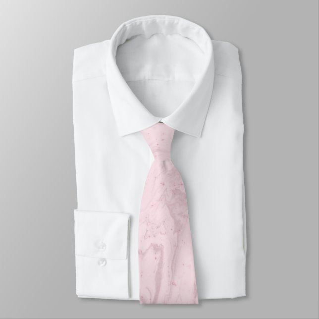 Pink pastel marble abstract art  neck tie (Tied)