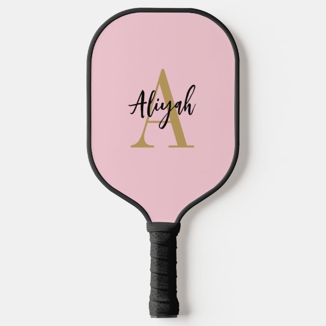 Pink Pastel Monogram Script Name Custom Pickleball Paddle (Front)