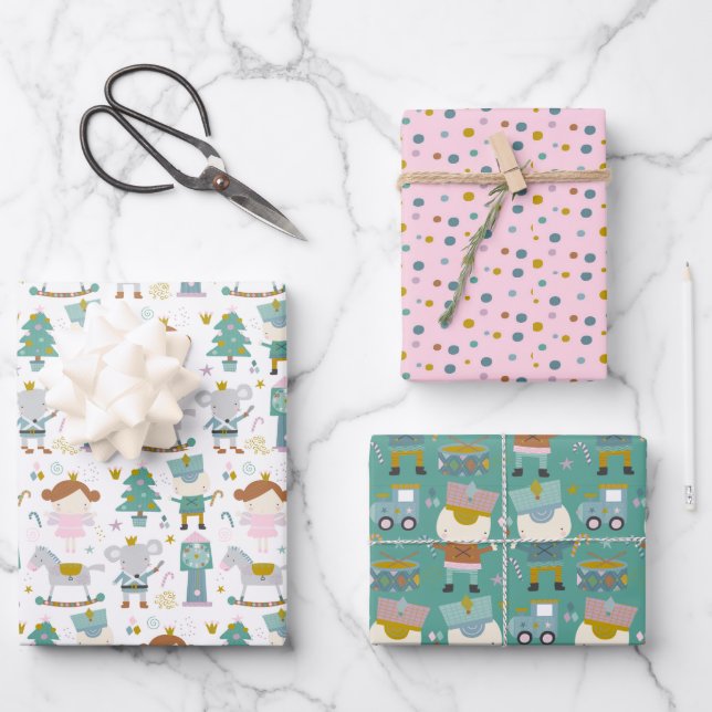 Pink Pastel Nutcracker with Elephants Wrapping Paper Sheet (Front)