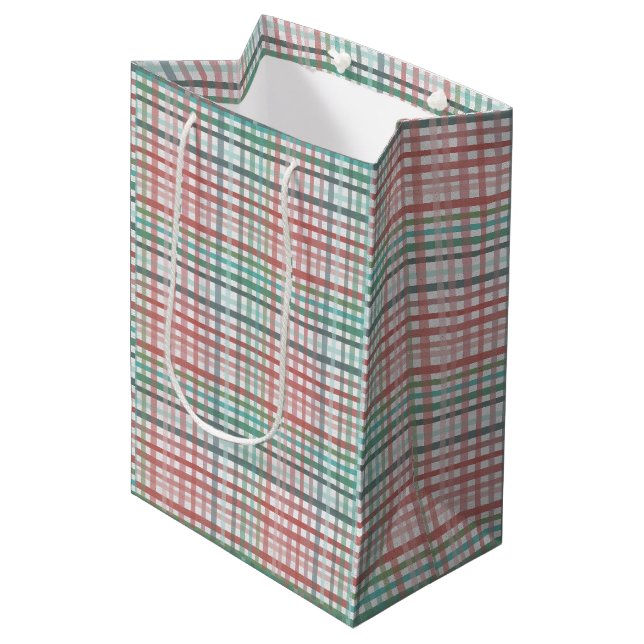 Pink pastel plaid medium gift bag (Front Angled)