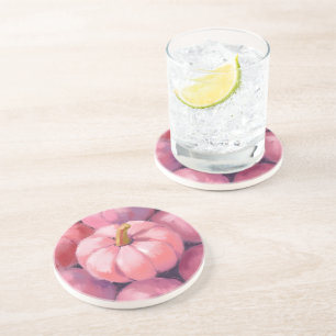 Pink Pastel Pumpkins Fall Autumn Painting Coaster