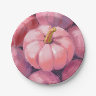 Pink Pastel Pumpkins Halloween Paper Plate