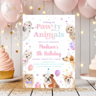 Pink Pastel Puppy Dog Paw-ty Animals Birthday Invitation