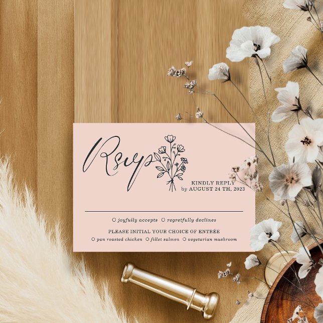 Pink Pastel Reply Boho Minimalist Botanicals RSVP Card (Creator Uploaded)