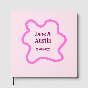 Pink pastel retro wedding border frame name date guest book