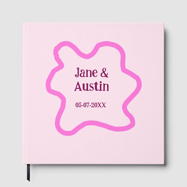 Pink pastel retro wedding border frame name date guest book (Front)