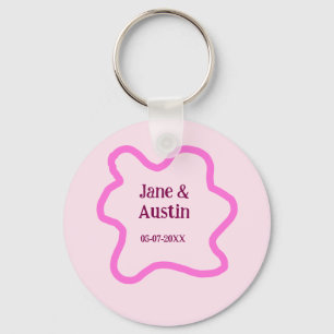 Pink pastel retro wedding border frame name date key ring