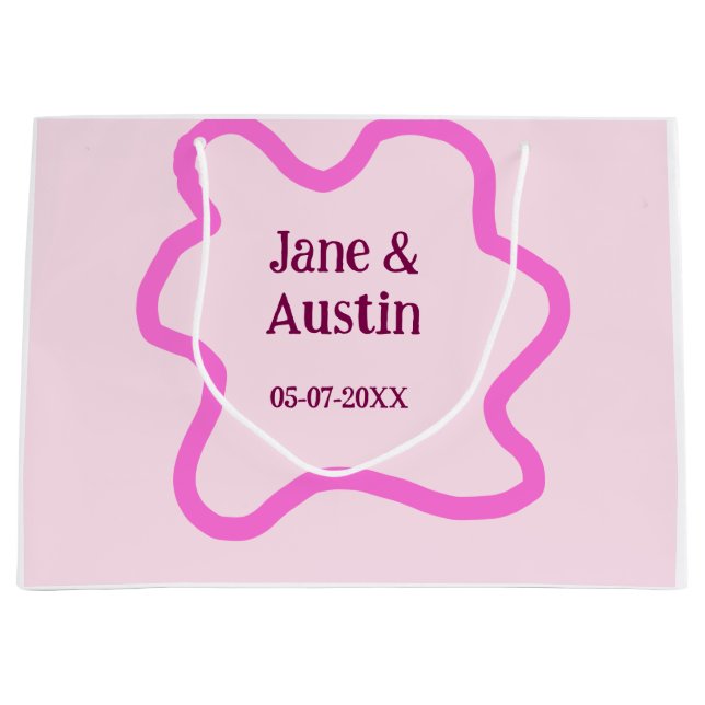 Pink pastel retro wedding border frame name date large gift bag (Front)