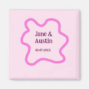 Pink pastel retro wedding border frame name date magnet