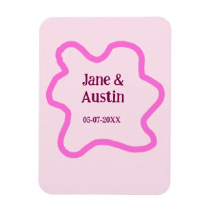 Pink pastel retro wedding border frame name date magnet