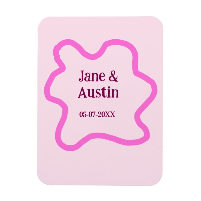 Pink pastel retro wedding border frame name date magnet (Vertical)