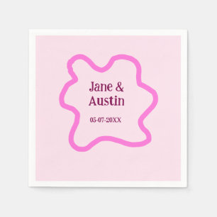 Pink pastel retro wedding border frame name date napkin