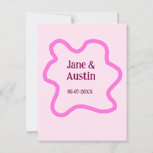 Pink pastel retro wedding border frame name date postcard