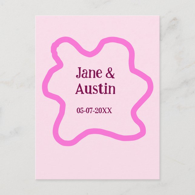 Pink pastel retro wedding border frame name date postcard (Front)