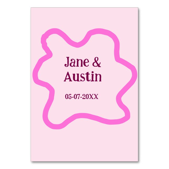 Pink pastel retro wedding border frame name date table number (Front)