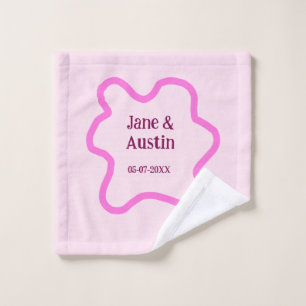 Pink pastel retro wedding border frame name date wash cloth