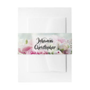 Pink Pastel Roses Bold Script Wedding Invitation Belly Band