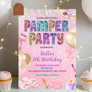 Pink Pastel Sequin Glitter Pamper Party Birthday Invitation