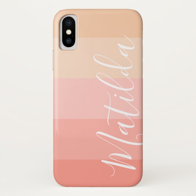 Pink Pastel Skin  Ombre Stripe Personalized Name Case-Mate iPhone Case (Back)